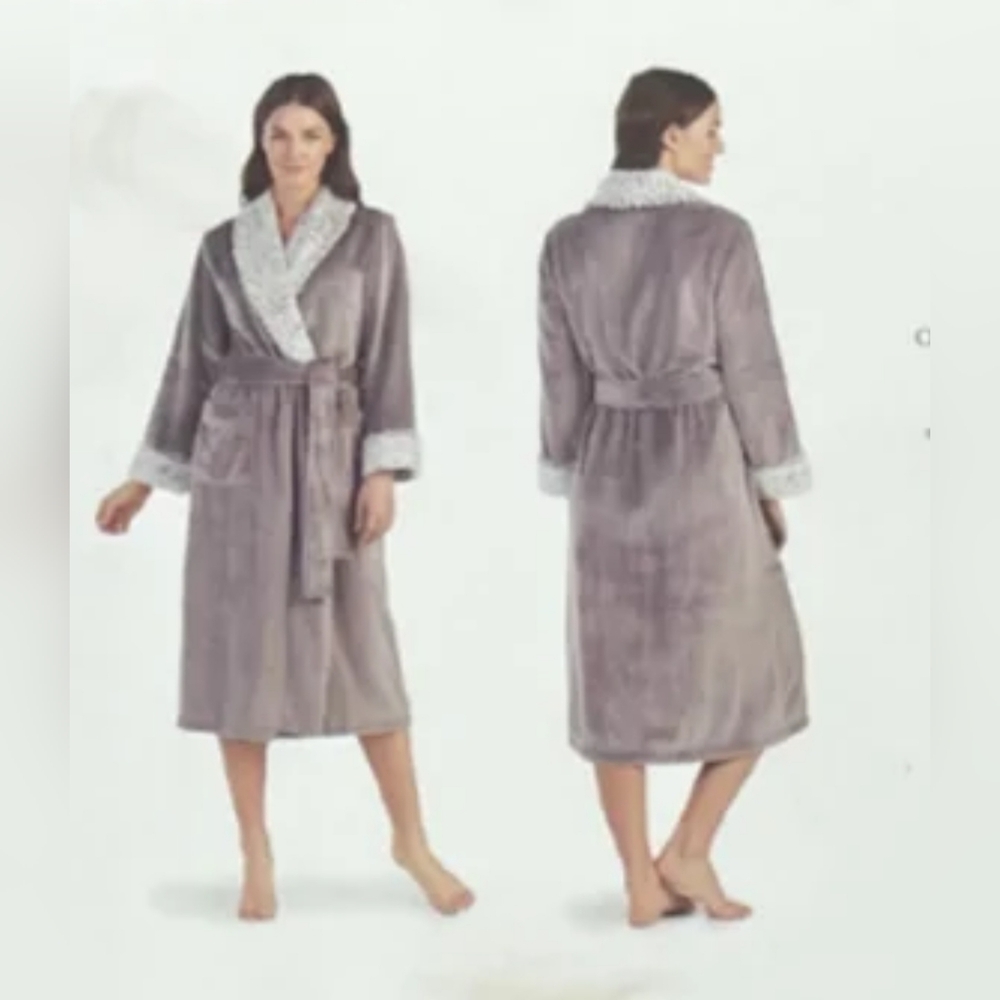 Carole Hochman Ladies' Plush Wrap Robe - Grey - S (  Like NEW)